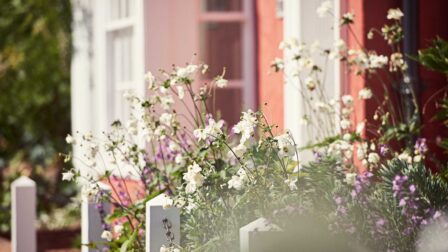 Flowers in front of colourful houses - Dedham - Beresfords Estate agents - Essex