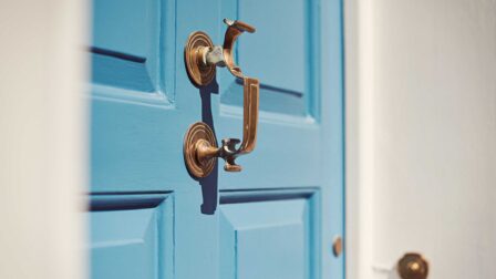 Close up of handle on blue door - Dedham - Beresfords Estate agents - Essex